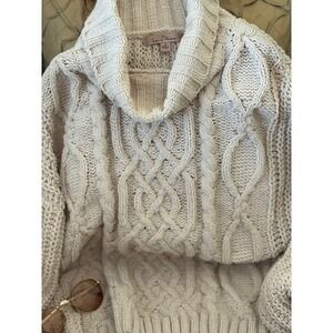 Love Tree Cowl Neck Sweater Small Cream Chunky Cable Knit Pullover